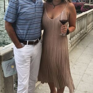 H&M Pink Shimmer Midi Dress Metallic Sleeveless Cocktail Party